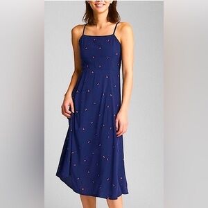 Elegant Gap Navy Blue Midi Dress with Cherry Accents